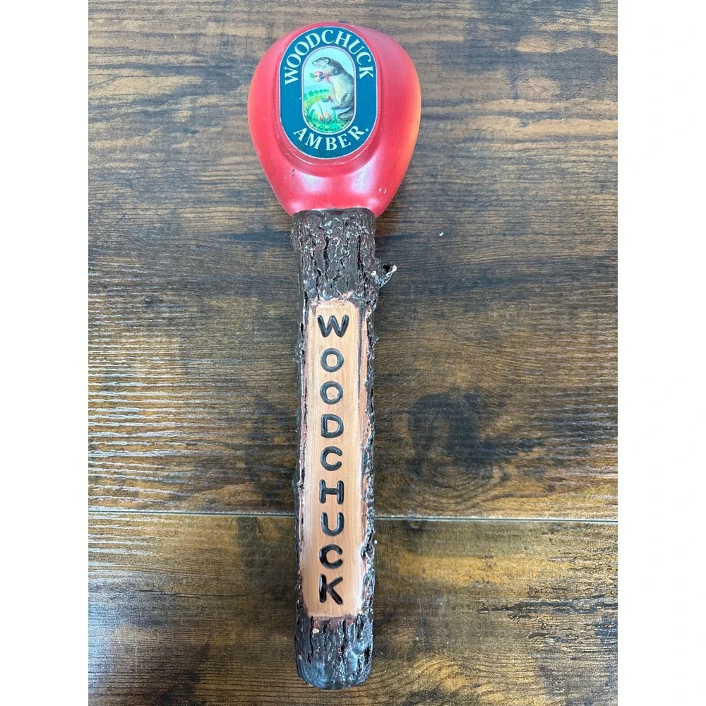 Woodchuck Amber Hard Cider Tap Handle Rustic Log Branch Red Apple Logo 12.5 Inch
